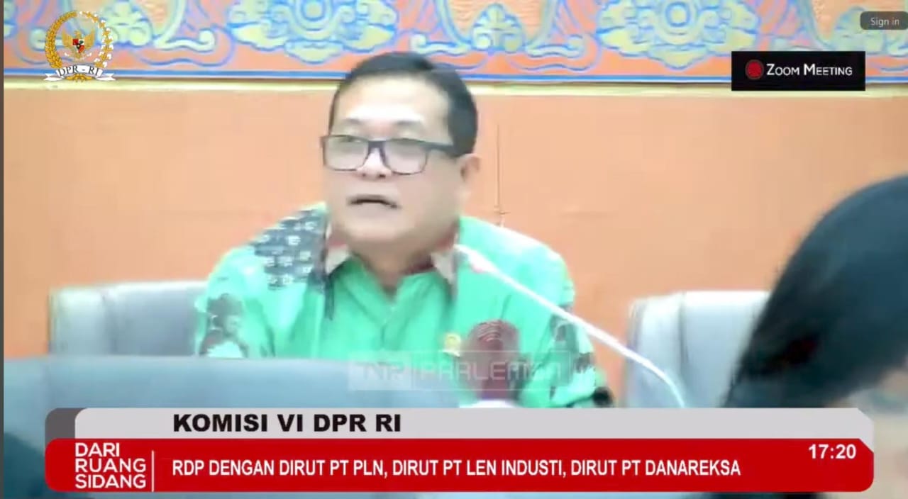 Sonny T Danaparamita Anggota DPR RI Komisi VI RDP Dengan Dirut PLN, Dirut LEN Industri, Dirut PT Danakersa (Youtube: Komisi VI DPR RI Channel)