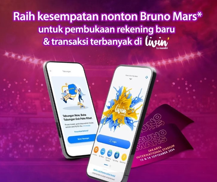 Bank Mandiri bagi-bagi tiket konser Bruno Mars gratis untu nasabah yang buka rekening baru melalui Livin by Mandiri. (Instagram @bankmandiri)